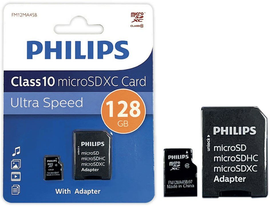 Micro SD 128GB PHILIPS microSDHC Class 10 (SD адаптер) FM12MA45B/97 — фото 1