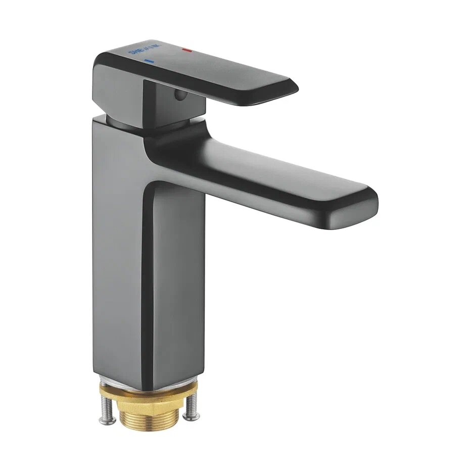 Смеситель для раковины однорычажный с гайкой Shevanik S8801H, Черный