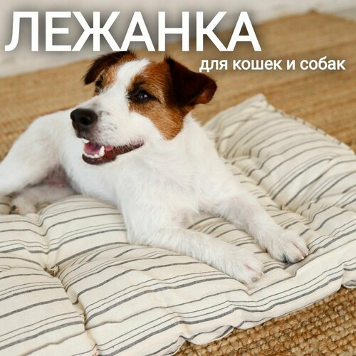 Лежанка матрас ретро СССР 75х50х10 см для домашних животных/собак, серая полоска, арт. MR_L/grey340