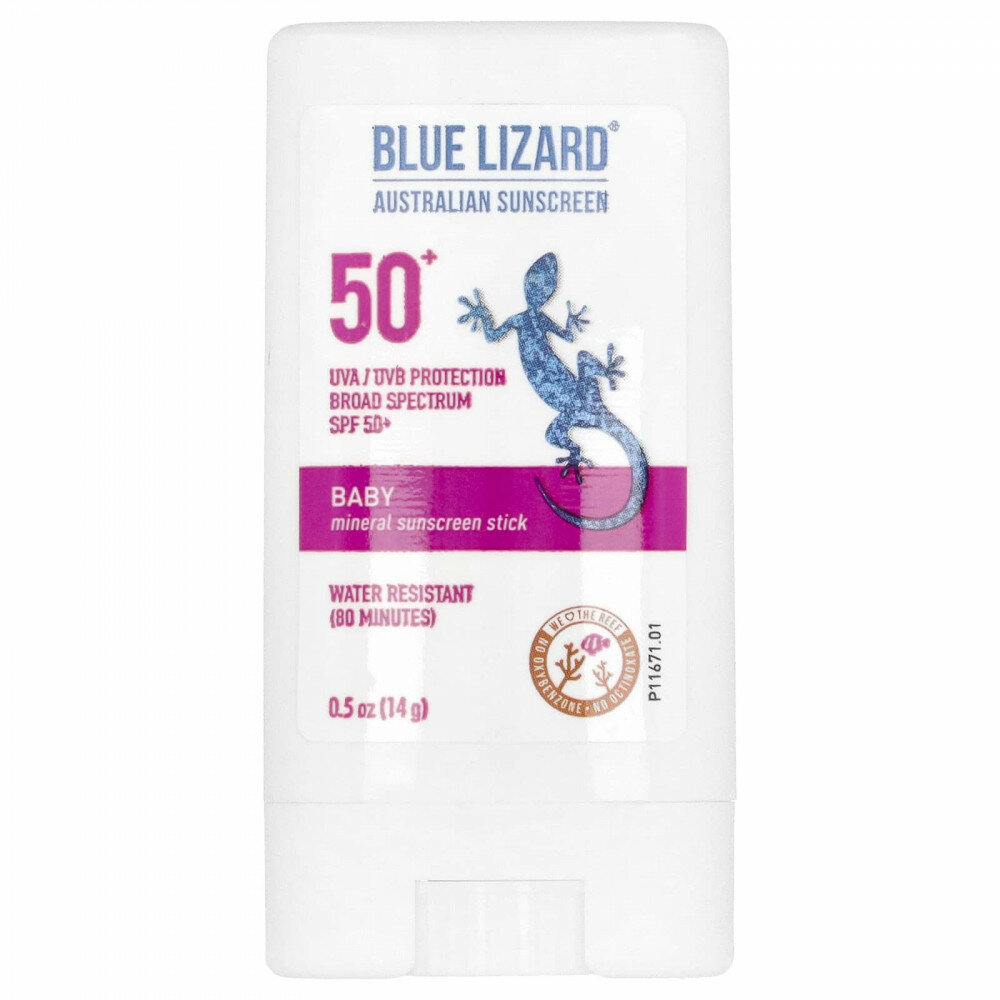 Blue Lizard Australian Sunscreen, Baby Mineral Sunscreen Stick, SPF 50, 0.5 oz (14 g)