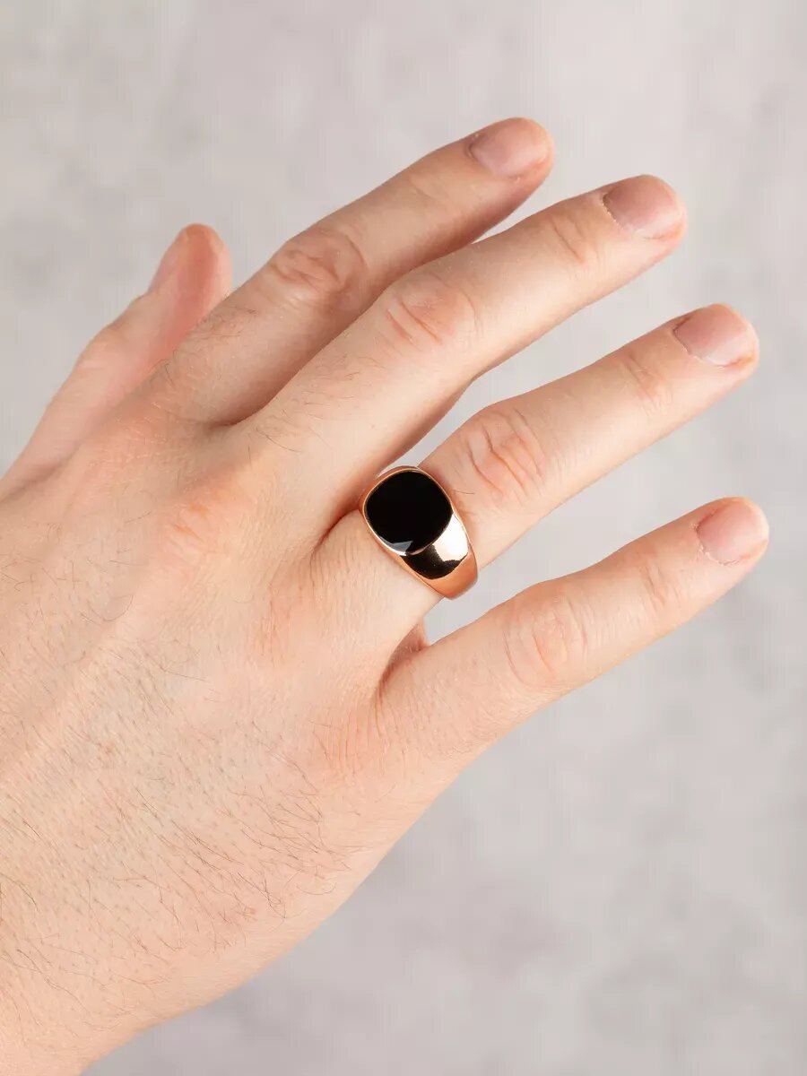 Печатка TEKA, эмаль, размер 21, золотистый/черный — фото 1