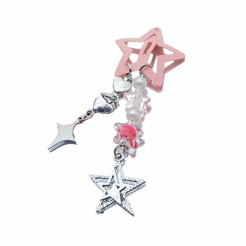 (1) y2k Dopamine Morandi Зажим для волос с подвеской Пентаграмма Звезда - Розовый