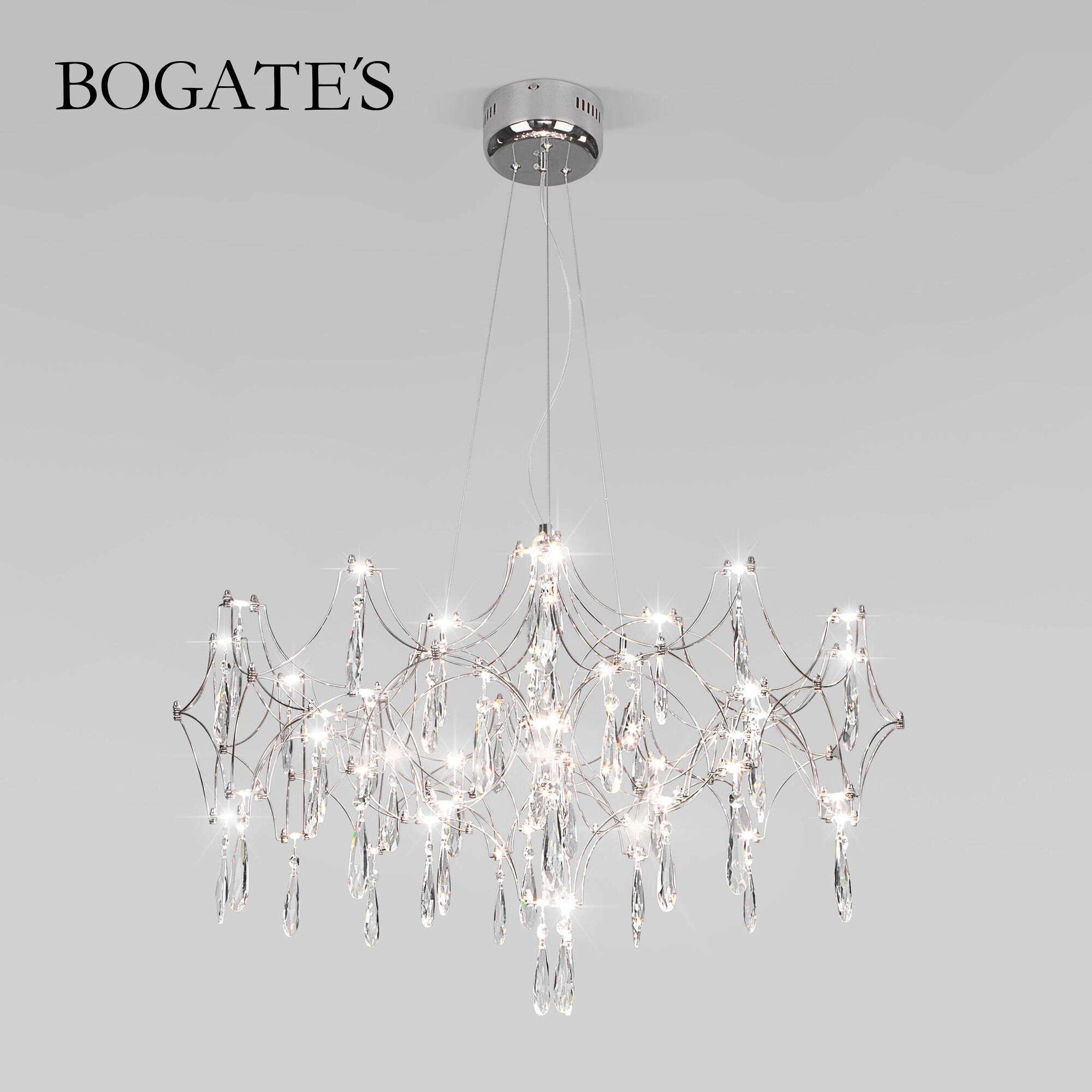 Люстра   подвесной светодиодный светильник с ПДУ Bogate s Tense 443 1  40 Вт  3000К 4000К 6000К  с хрусталем  цвет хром