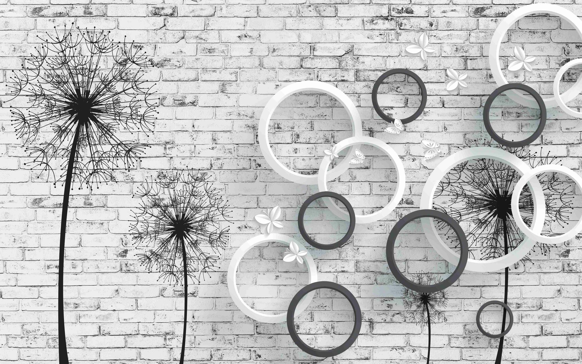 Фотообои на стену антивандальные 160х100см Одуванчики на кирпичной стене 3D винил на флизелине