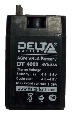 Аккумуляторная батарея 4V - 0,3 А/ч DELTA BATTERY DT 4003 (для фонарика) — фото 1