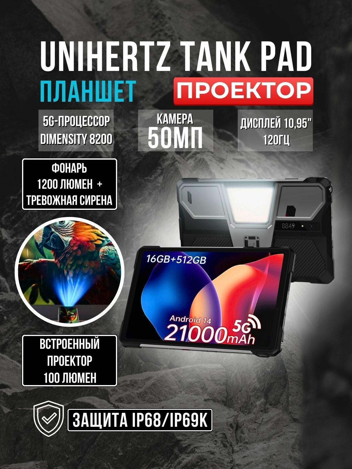 Защищенный планшет с проектором Unihertz Tank Pad