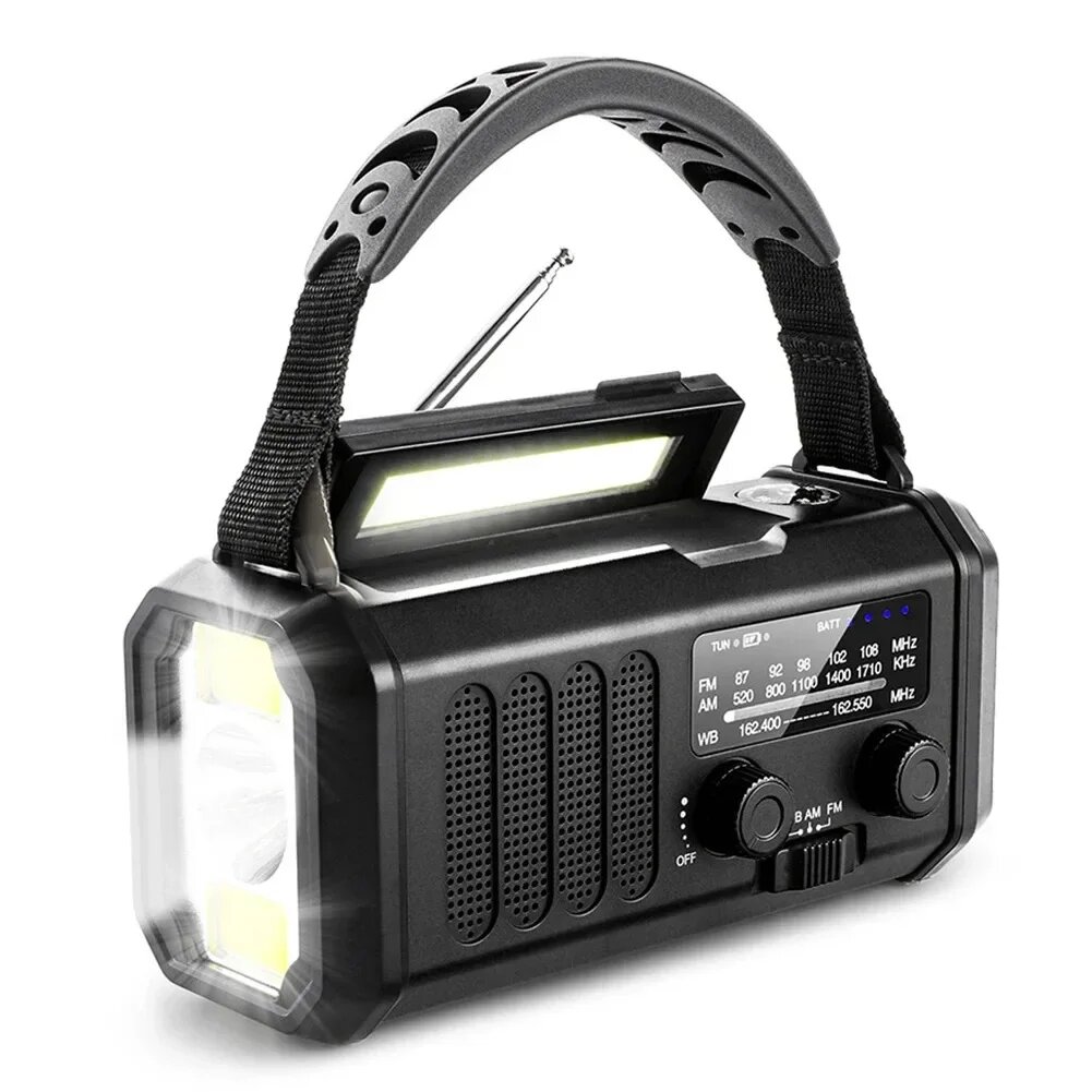 Аварийное радио Woopker 10000 мАч AM/NOAA LED Dual USB Перезаряжаемый портативный аккумулятор SOS-сигналзации, 10000mAh Black