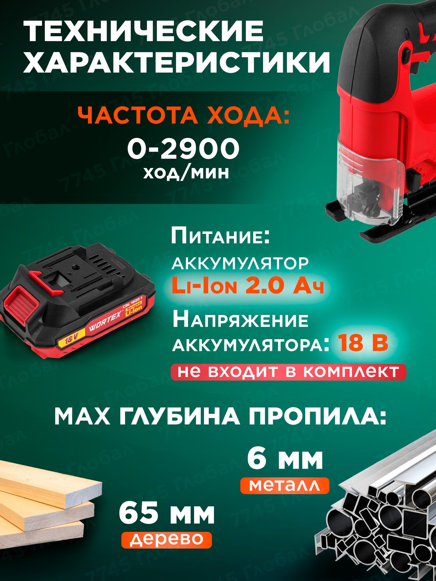 Лобзик аккумуляторный WORTEX CJS 6529 XLT SOLO (CJS652900029) — фото 1