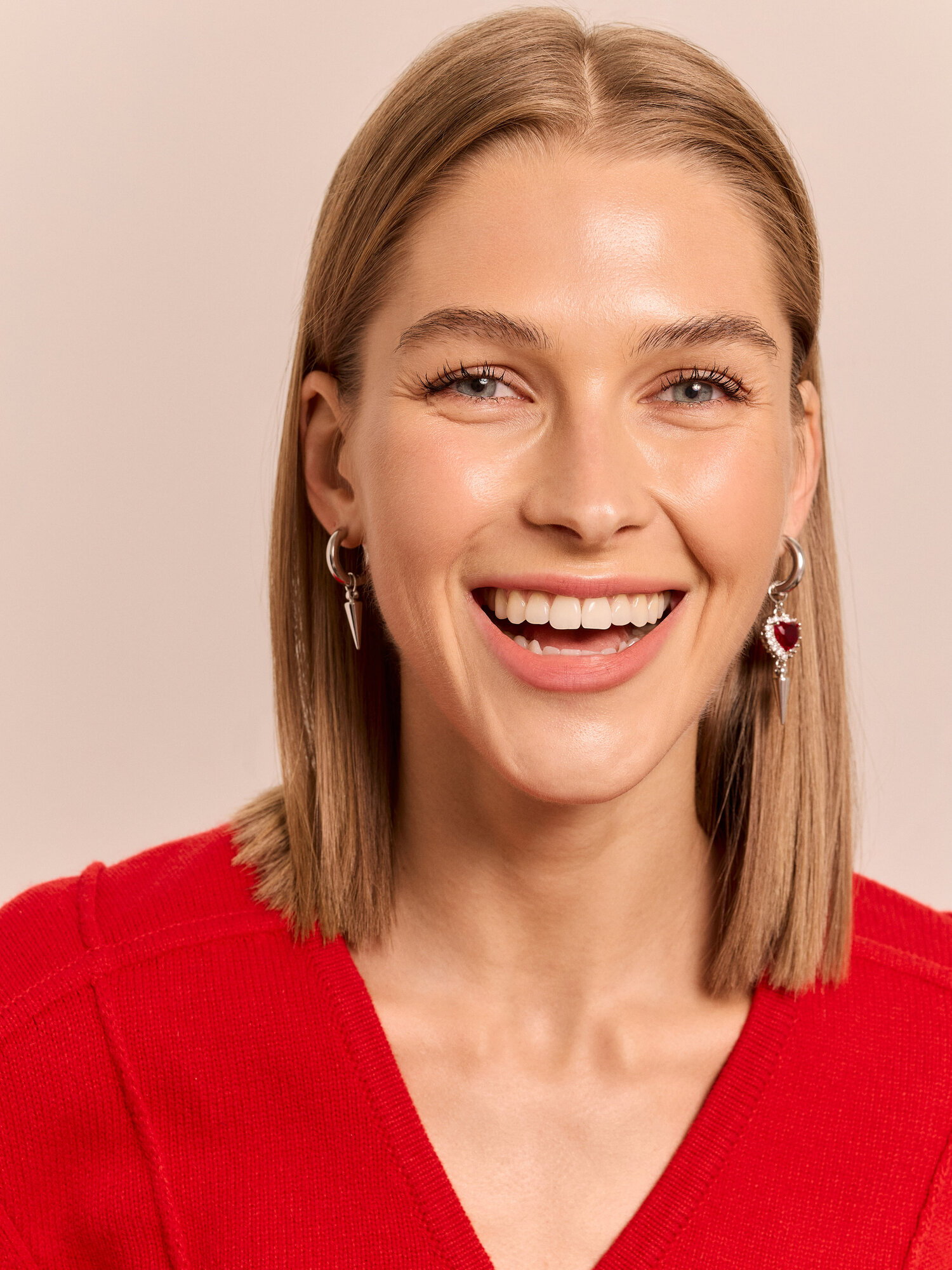 Серьги конго, с подвесками ELTANIKA, серебристый/красный — фото 1