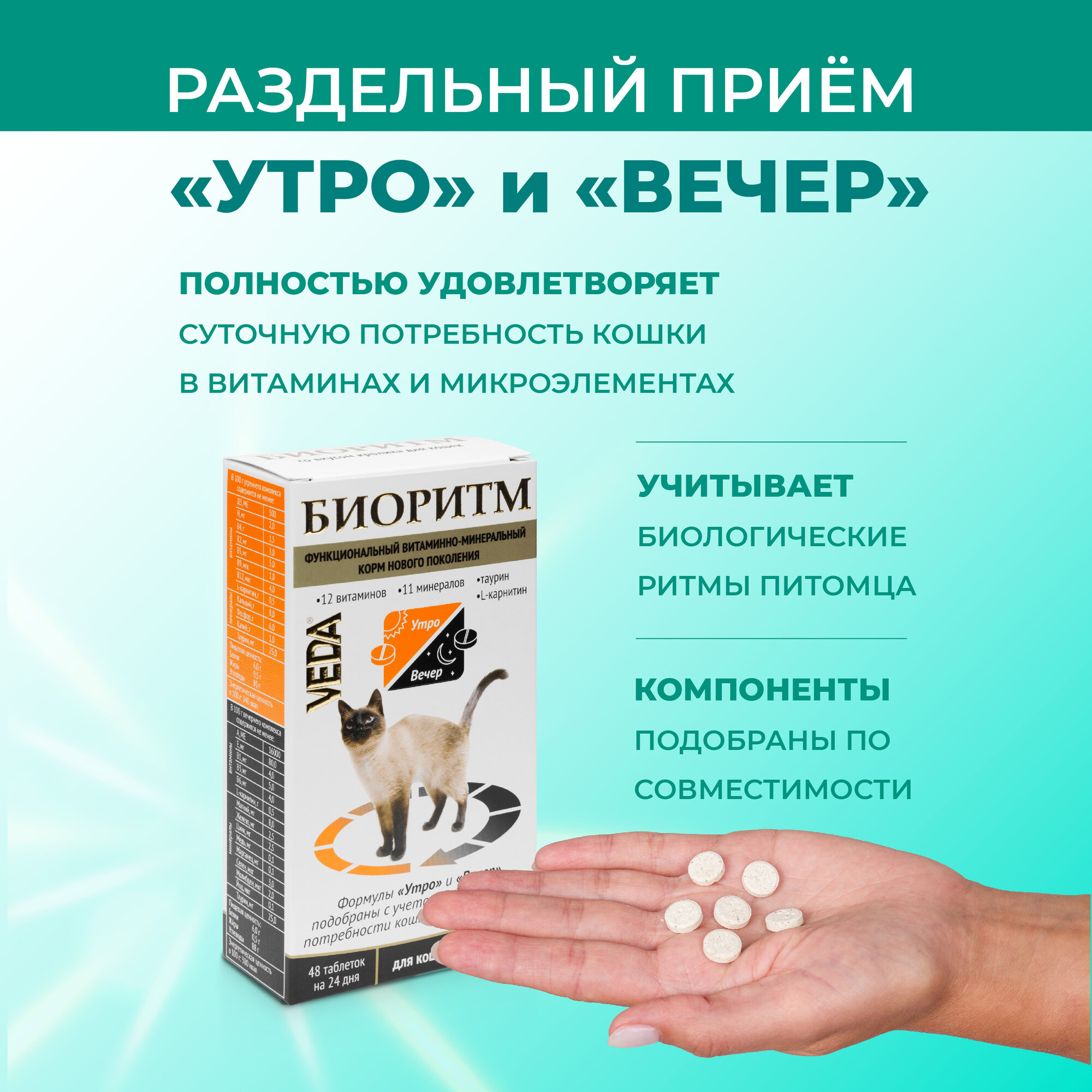 Биоритм функциональный витаминно-минеральный корм со вкусом кролика для кошек, VEDA — фото 1