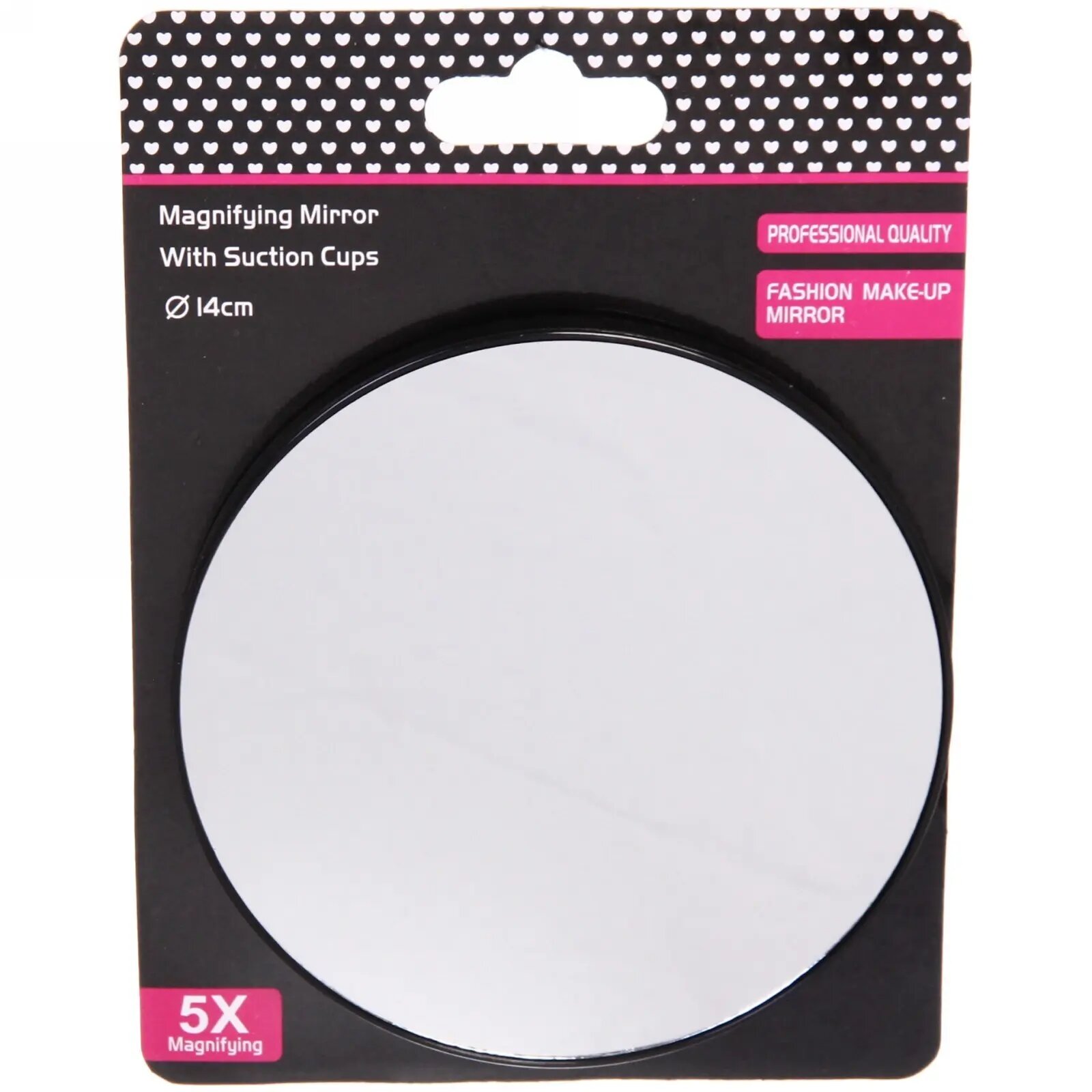Зеркало косметическое с 5-кратным увеличением 14 см пластик/стекло присоски для крепления