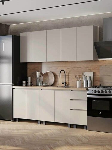 Изображение товара Мебельный РАЙ Кухонный гарнитур Мори 2м ЛДСП кашемир/белый без столешницы для дома и дачи