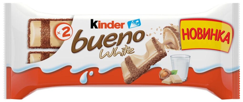 Вафли Kinder Bueno White c молочно-ореховой начинкой в белом шоколаде — фото 1