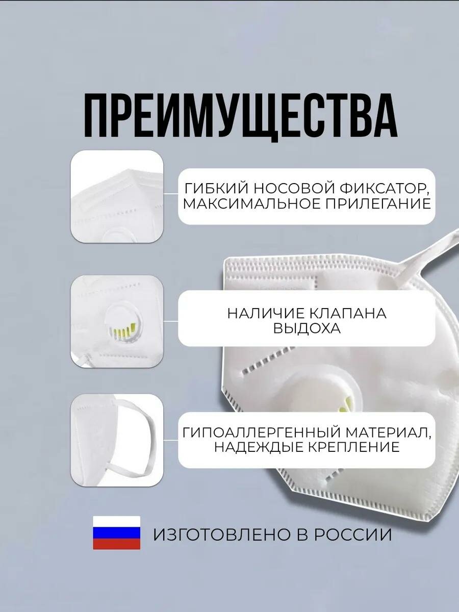 Маска респиратор с клапаном N95, 2 шт Niqob N95 klapanli respirator, 2 dona — фото 1