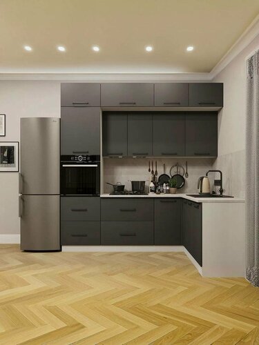 Изображение товара Модульная кухня угловая ЛДСП 2,4х1,6м графит со столешницей мебельный РАЙ У2.5