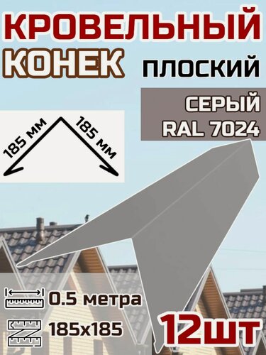 Изображение товара Конек кровельный широкий (планка конька для кровли крыши)185х185 длина 0.5 м 12шт. цвет RAL 7024 Серый