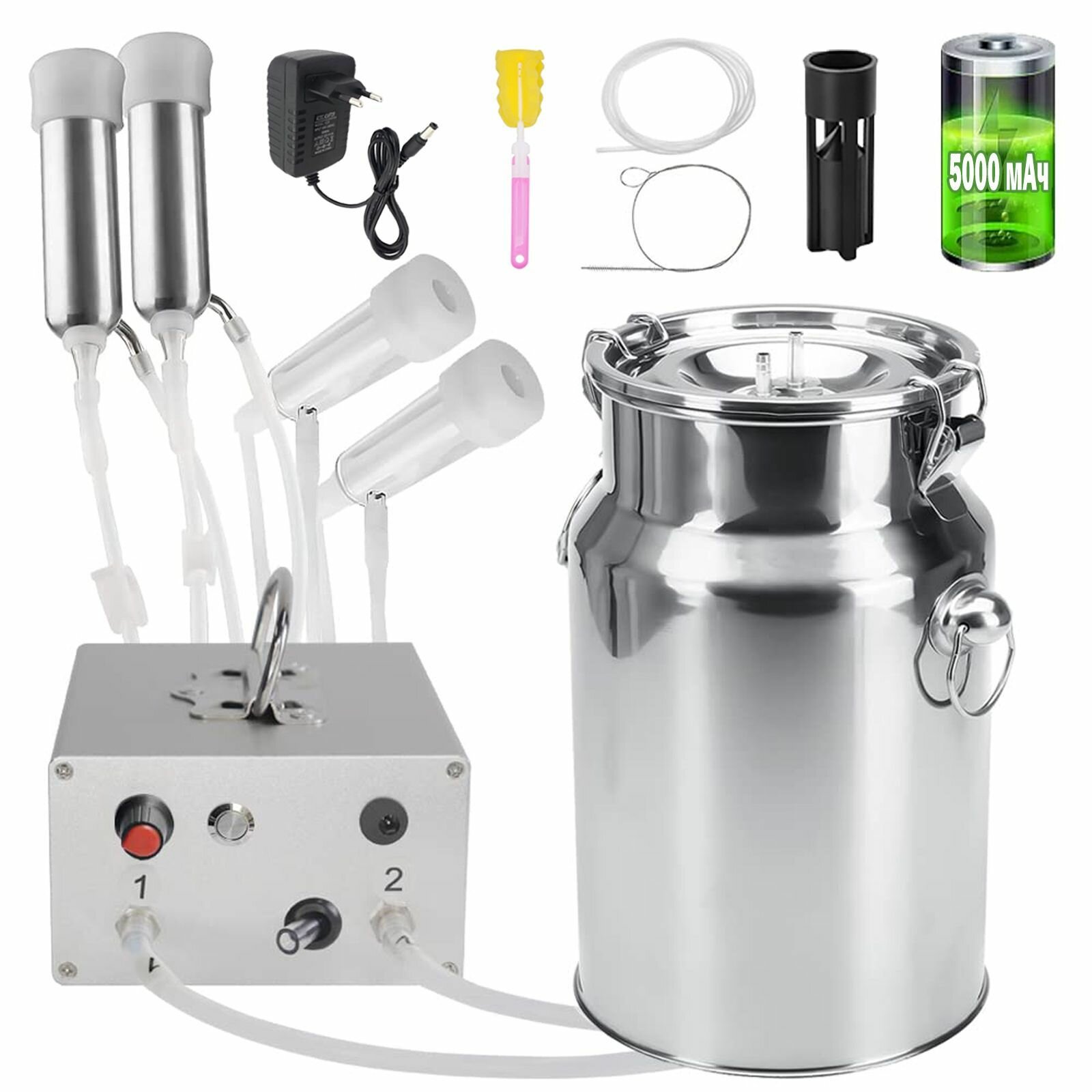 Доильный аппарат для коров и козы/овцы, 7Л, питание от аккумулятора (5200 мАч), с пульсатором Вакуумный насос для доильного аппарата, Пульсирующая система -lj