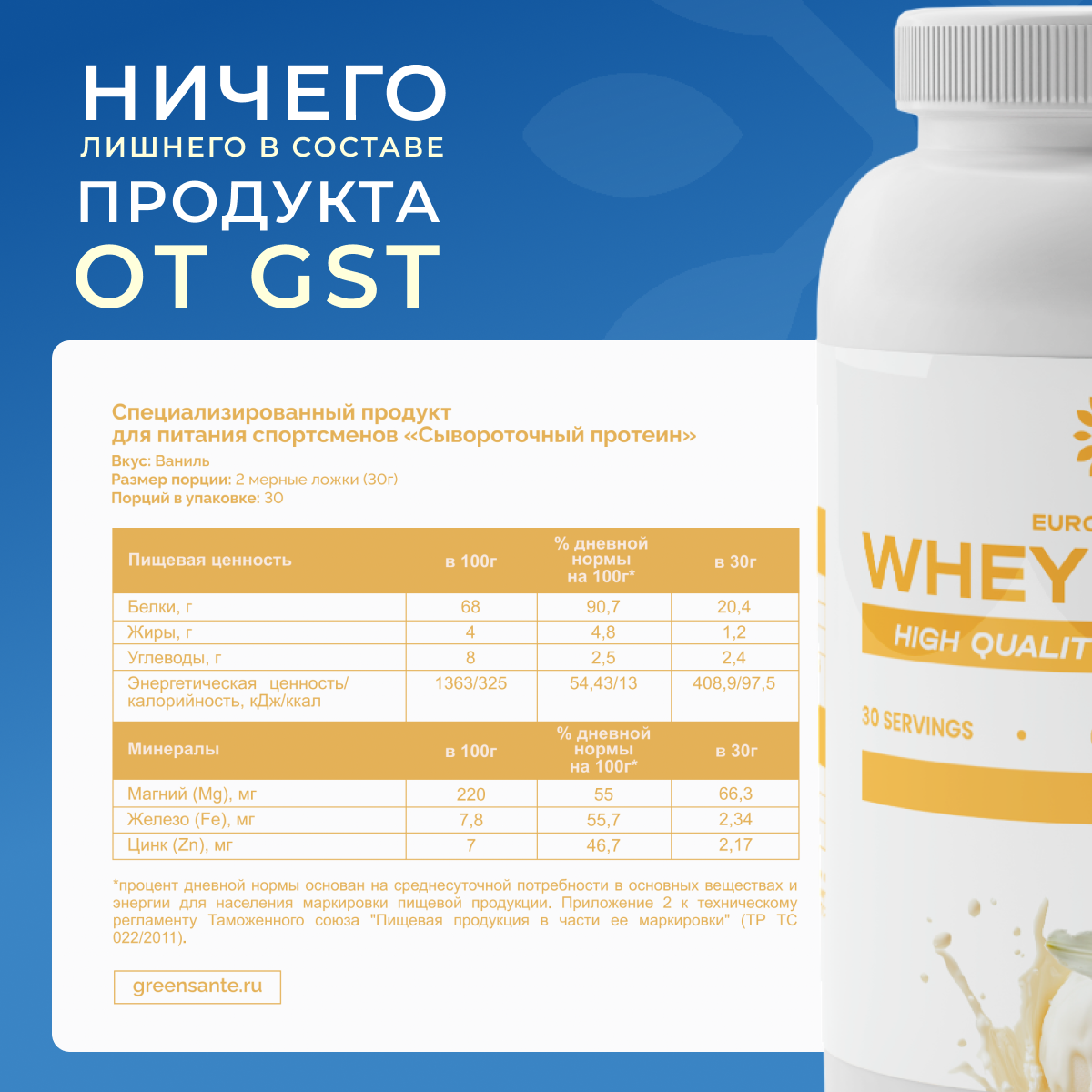 Протеин Whey Protein для набора мышечной массы 900 гр, ванильное мороженное — фото 1