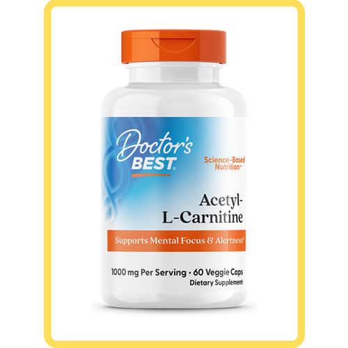 Doctor's Best, ацетил-L-карнитин, 1000 мг, 60 растительных капсул (500 мг в 1 капсуле)