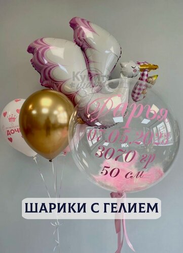 Изображение товара Воздушные шары с гелием, шарики воздушные на выписку для девочек №1742