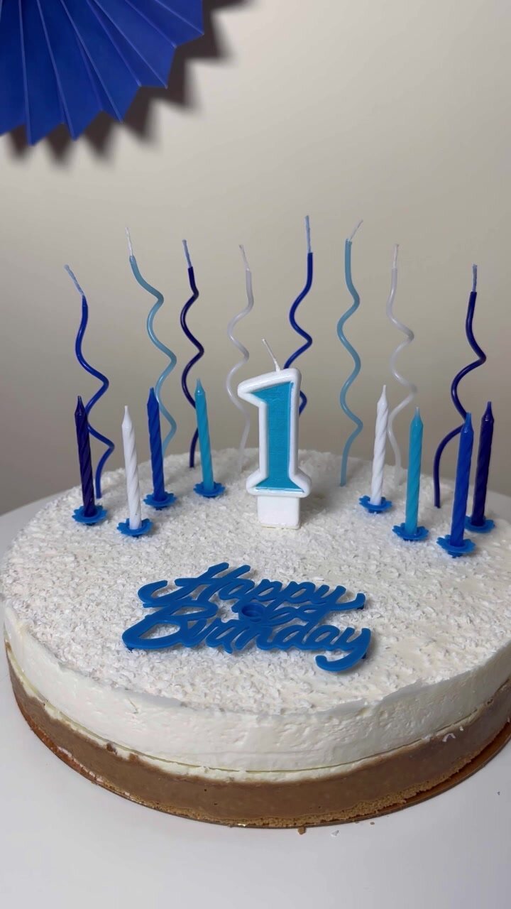 Свечи и топпер для торта Fiolento "Happy Birthday на 1 годик", большой набор 25 штук, голубой — фото 1