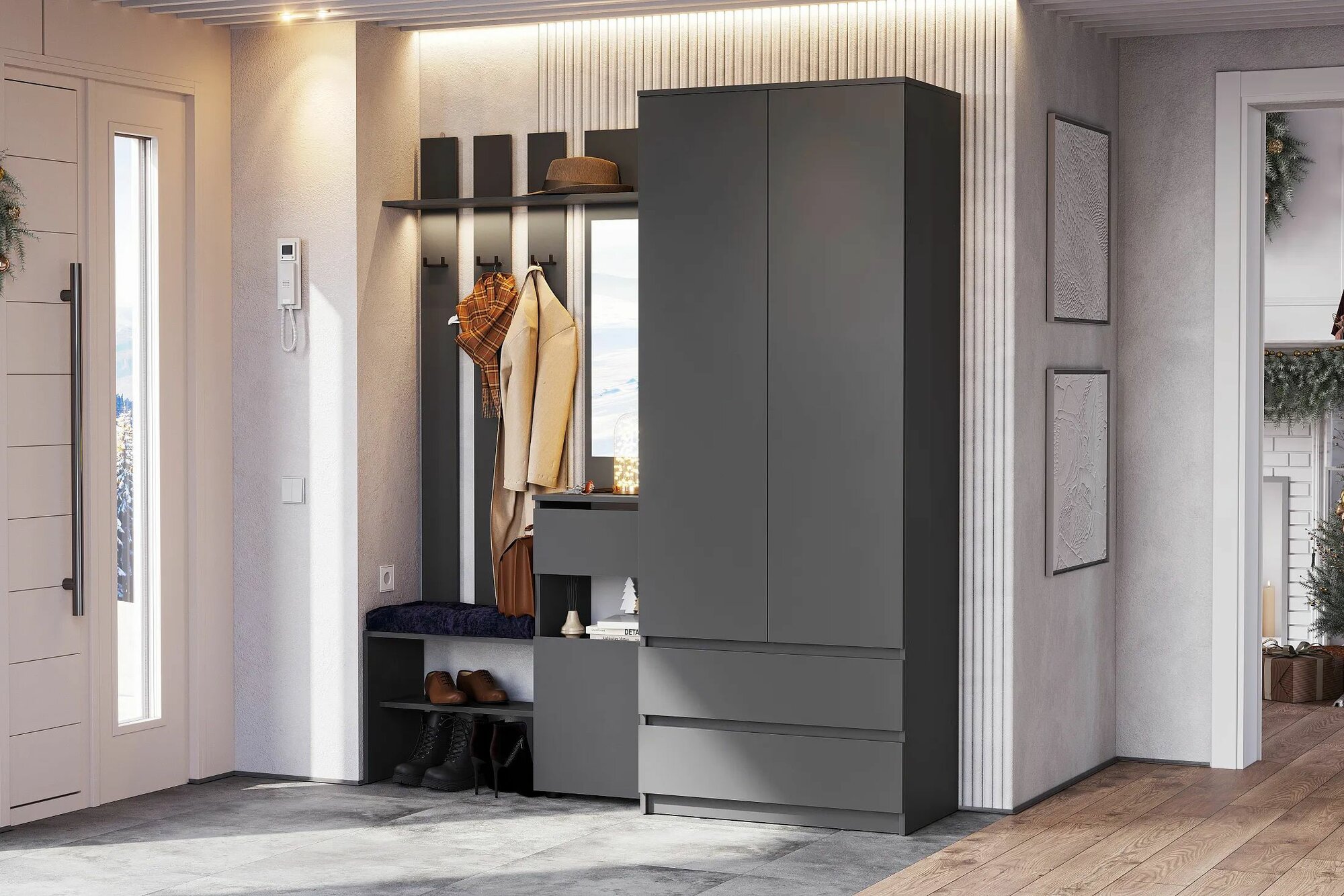 Модульная Прихожая Шарм графит серый, лсдп 180.2х46.2х205.2 см