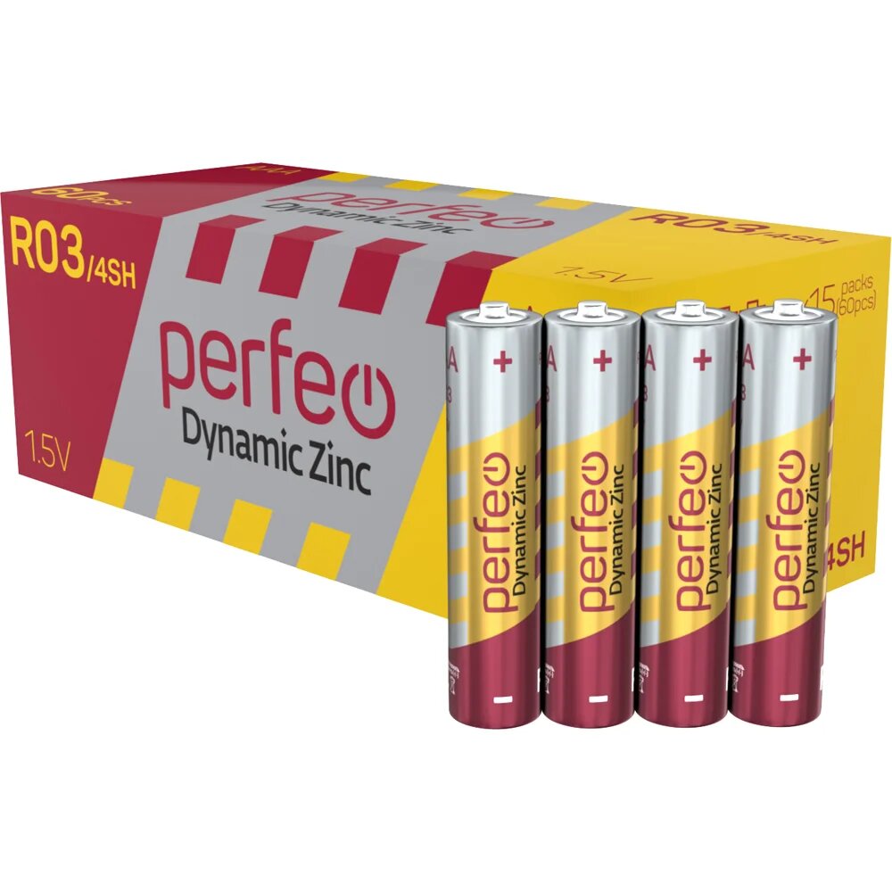 Батарейки Perfeo "Dynamic Zinc", солевые, AAA, 1.5 В, 60 штук, в термоусадочной плёнке