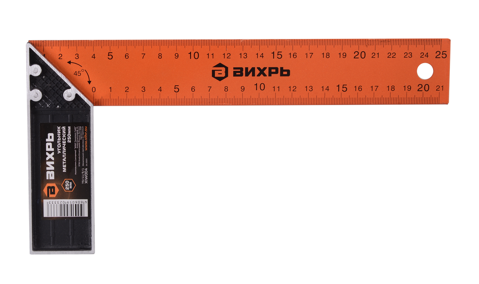 Угольник Вихрь 250мм , нержавеющая сталь, двусторонняя шкала, 25х18 см — фото 1