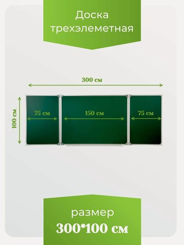 Изображение товара Доска трёхэлементная магнитная полимерная, МелМар, 3000х1000 мм, комбинированная(мел, маркер)