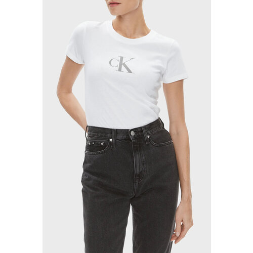 Футболка Calvin Klein Jeans, размер XS, белый футболка calvin klein средней длины застежка отсутствует короткий рукав размер l белый