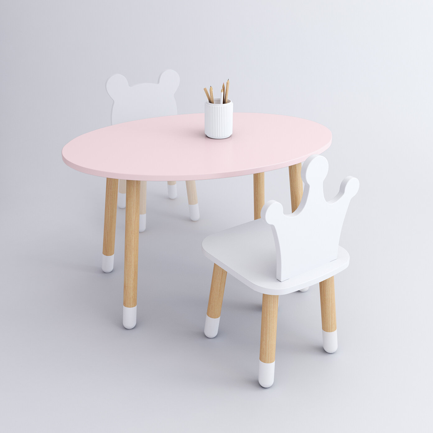 Комплект детской мебели DIMDOMkids, стол "Овал" розовый + стул "Корона" белый