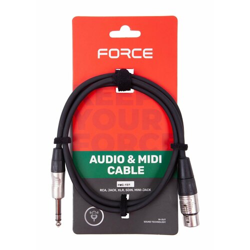 Микрофонный кабель XLR-JACK TRS, 1 м. FORCE FMC-15/1 force fmc 15 3 шнур xlr f стерео джек trs металл разъемы 3 м