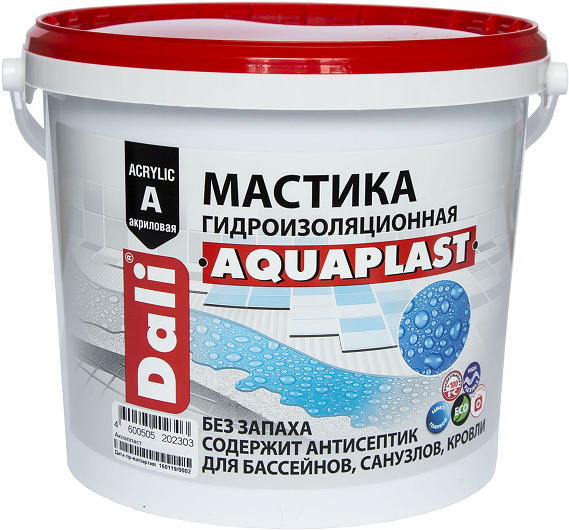 Мастика Универсальная Dali Aquaplast 9л Гидроизоляционная, Акриловая, Голубая / Дали Аквапласт.