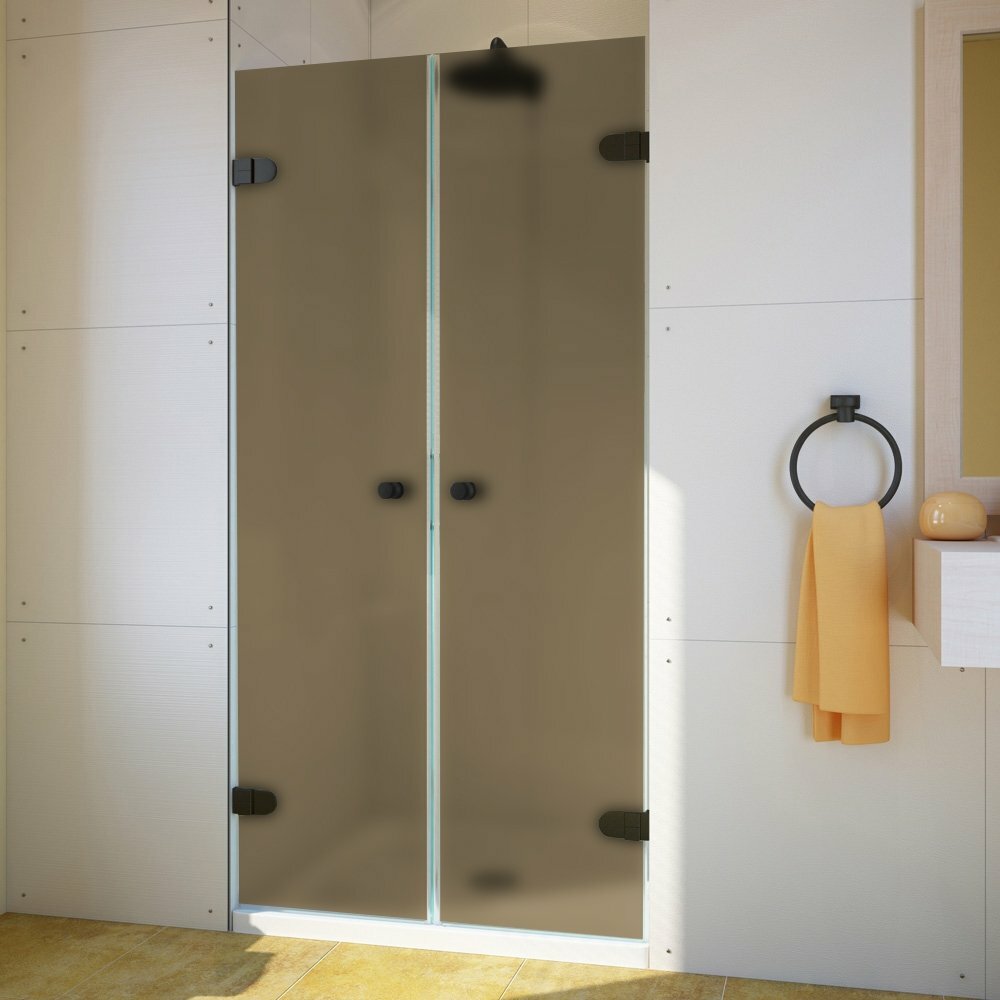 Дверь в душевую нишу GWMPLXD002-8-07 80x200 см, цвет фурнитуры черный матовый, цвет стекла бронзовый матовый, стекло закаленное 8 мм
