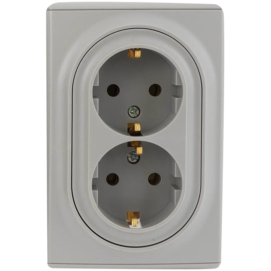 фото Розетка двойная встраиваемая Onekey Florence с заземлением, цвет серый
