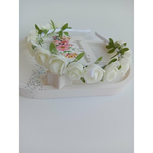 Ободок для девочек с белыми цветами ручной работы ободок конфетка радужная для девочек ручной работы
