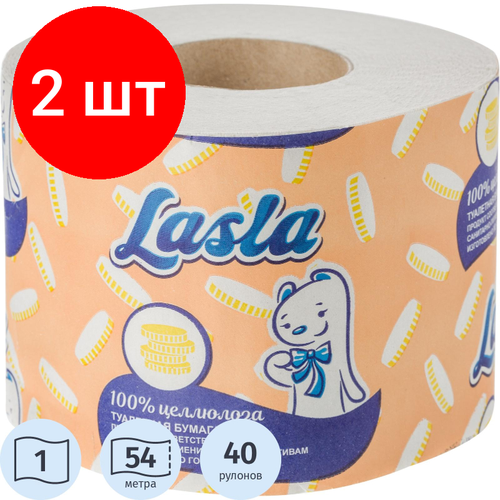 Комплект 2 упаковок, Бумага туалетная Lasla 1сл бел тисн перф 100%цел 54м 40рул/уп бумага туалетная 1 сл 200 м в рулоне н90хd160 мм белая вальма 1 шт