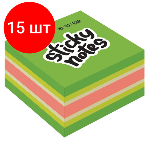 Комплект 15 штук, Стикеры Attache Selection миникуб 51х51, фреш 250 л стикеры attache selection миникуб 51х51 зеленый 250 л