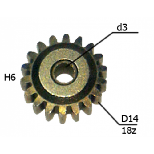 Шестерня двигателя шуруповерта (18) внутр. d 3мм, внеш. d 14мм, высота 6мм, 18 зубов