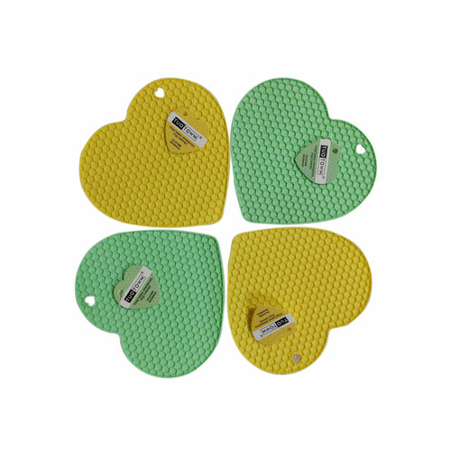 Кухонный набор прихватка-подставка силиконовая зелёная/жёлтая, 4 шт