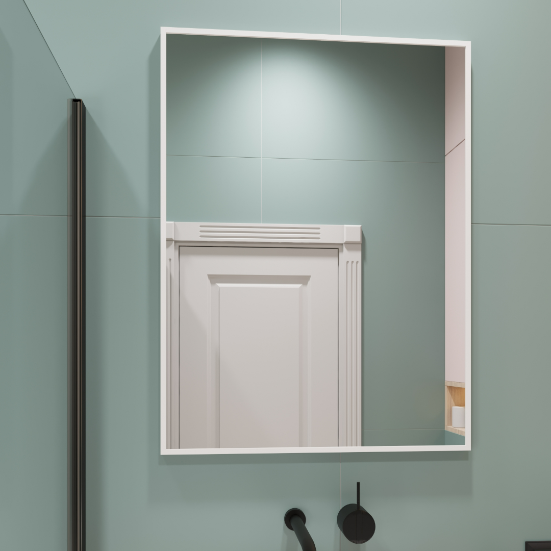 Зеркало в раме в ванную / в прихожую настенное прямоугольное 80 cм х 60 cм серии "MERIDA" Цвет рамы - белый.