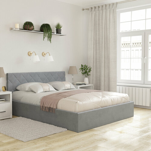 Кровать 180х200 c подъемным механизмом и местом для хранения Техас светло-серый 22990₽