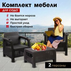 Комплект садовой мебели: Набор кофейный HomlyGreen на 2 персоны (2 кресла + кофейный столик), искуственный ротанг, мокко, без подушек