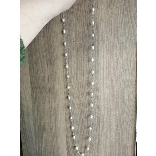 Колье Колье из жемчуга и цепочки, жемчуг пресноводный культивированный, длина 90 см, белый, серебряный