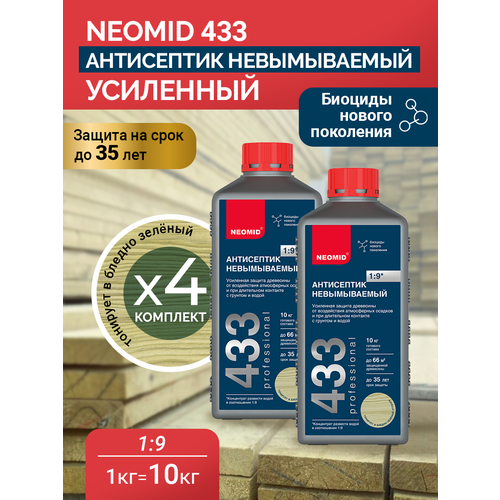 фото Neomid антисептик невымываемый "neomid 433 supereco" усиленный концентрат 1:9 4 штуки в комплекте по 1 кг