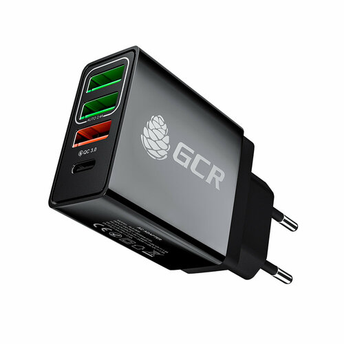 Greenconnect GCR-52884 GCR Сетевое зарядное устройство на 4 USB порта (2 х 2A + QC 3.0 + PD 18W) , черное, GCR-52884 GCR-52884 сетевое зарядное устройство tfn wcrpd22 usb usb type c 4 5a 33w быстрая зарядка qc pd черное