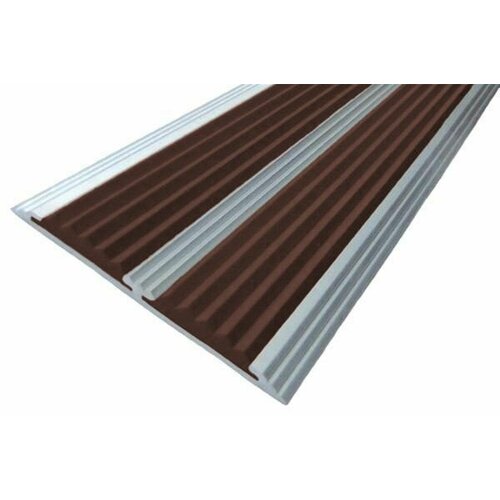 Алюминиевая полоса противоскользящая с двумя вставками 70 мм, 1 метр, темно-коричневая, накладка на ступени против скольжения