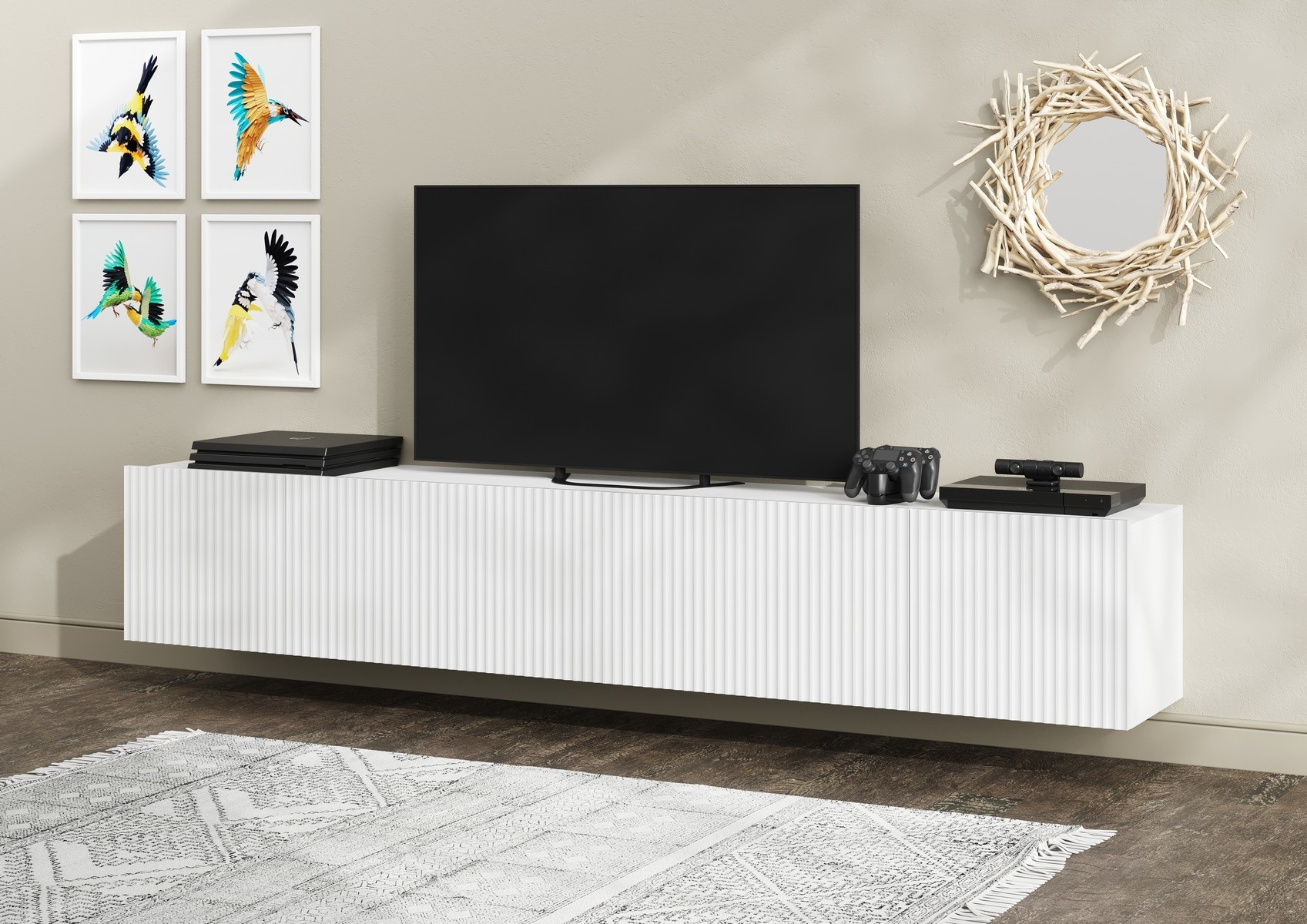 фото Сканди Тумба под ТВ (МДФ) Корпус - Серый Шифер Фасад МДФ - матовая Грин Грей Софт