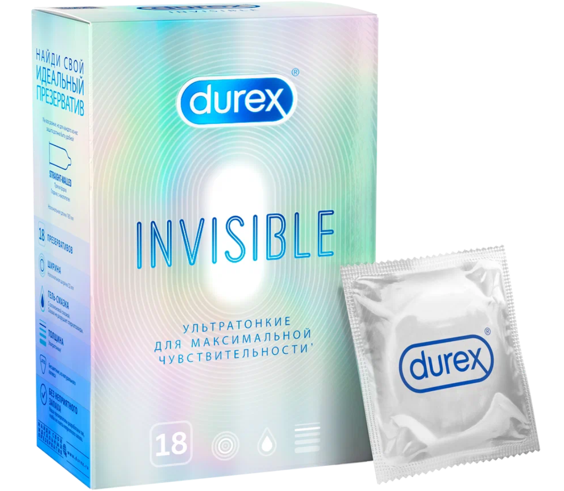 Презервативы Durex Invisible ультратонкие для максимальной чувствительности, 18 шт.