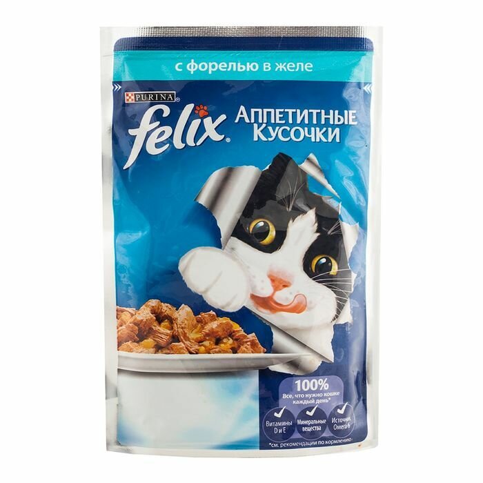 Влажный корм для кошек Felix Аппетитные кусочки форель в желе, пауч, 85г